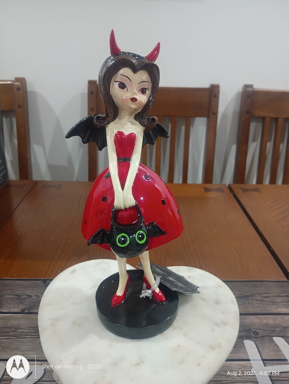 Devil Girl Figurine with Bat Purse & wings Red & Black Bella Lux Halloween